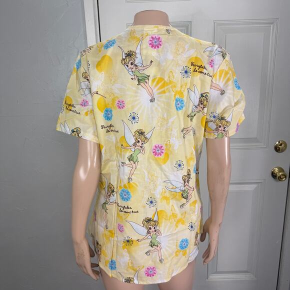 NEW Disney Tinkerbell Womens Shirt Small Scrub Top Tinkerbell Cotton S/S ZZ10 - Picture 3 of 7